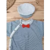 Luz&Pos 0-3 3-6 Ay Papyonlu Çizgi Desen Çıtçıt Kapama Kasketli Erkek Bebek Tulumu Lacivert