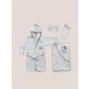 Luz&Pos 0-6 Ay Kaplan Nakışlı Bornozlu 5li Erkek Bebek Havlu Silgi Takımı Mavi