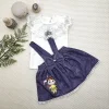 Luz&Pos 1-2-3 Yaş Bayan Arı Nakışlı Kot Desenli Etek Pamuklu Kumaş 2li Kız Bebek Salopet Takımı Lacivert