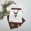 Luz&Pos 1-2-3 Yaş Fermuarlı Kedi Baskılı Şortlu Kısa Kollu Tişört 2li Erkek Bebek Takımı Kahverengi