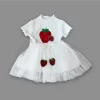 Luz&Pos 1-2-3 Yaş Payetli Çilek Baskılı Çilek Kuşaklı Kız Bebek Elbisesi Beyaz