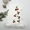 Luz&Pos 1-2-3 Yaş Payetli Kiraz Nakışlı Eteği Fırfırlı Jile Kız Çocuk Elbisesi Beyaz