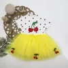 Luz&Pos 1-2-3 Yaş Payetli Kiraz Nakışlı Kiraz Etekli Kız Bebek Tütü Elbisesi Sarı