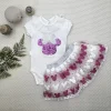 Luz&Pos 1-2-3 Yaş Payetli Mickey Nakışlı Kısa Kollu Brode Etekli 2li Kız Bebek Takımı Fuşya
