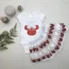 Luz&Pos 1-2-3 Yaş Payetli Mickey Nakışlı Kısa Kollu Brode Etekli 2li Kız Bebek Takımı Kırmızı