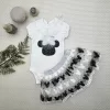 Luz&Pos 1-2-3 Yaş Payetli Mickey Nakışlı Kısa Kollu Brode Etekli 2li Kız Bebek Takımı Siyah