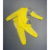 Luz&Pos 1-2-3 Yaş Payetli Pelüş Tavşan Desenli Likra Penye Kumaş Sweat Pantolonlu Kız 2li Çocuk Takımı Sarı