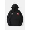 Luz&Pos 10 Kasıma Özel Üç İplik Kapüşonlu Baskılı Sweatshirt - Siyah