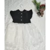 Luz&Pos 2-3-4 Yaş Astarlı Brode Etekli Kot Kumaş Düğmeli Kız Çocuk Elbisesi Siyah