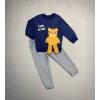 Luz&Pos 2-3-4 Yaş Ayıcık Sallanan Ayak Desenli Likra Penye Kumaş Sweat Pantolonlu Kız Erkek 2li Çocuk Takımı Lacivert