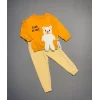 Luz&Pos 2-3-4 Yaş Ayıcık Sallanan Ayak Desenli Likra Penye Kumaş Sweat Pantolonlu Kız Erkek 2li Çocuk Takımı Turuncu