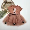 Luz&Pos 2-3-4 Yaş Puantiyeli Mickey Baskılı Kurdela Kuşaklı Astarlı Kız Bebek Tütü Elbisesi Kahverengi