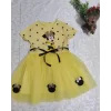 Luz&Pos 2-3-4 Yaş Puantiyeli Mickey Baskılı Kurdela Kuşaklı Astarlı Kız Bebek Tütü Elbisesi Sarı