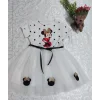 Luz&Pos 2-3-4 Yaş Puantiyeli Mickey Baskılı Kurdela Kuşaklı Astarlı Kız Bebek Tütü Elbisesi Beyaz