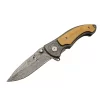 2-31 Damascus Kamp Çakı 19,5cm - Yarı Otomatik, Kemerlikli, Ahşap Metal Sap