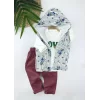 Luz&Pos 3-4-5-6 Yaş Kapşonlu Fermuarlı Çiçekli Şişme Yelek Sweat Pantolonlu 3lü Kız Erkek Çocuk Takımı Yeşil