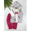 Luz&Pos 3-4-5-6 Yaş Kapşonlu Fermuarlı Çiçekli Şişme Yelek Sweat Pantolonlu 3lü Kız Erkek Çocuk Takımı Pembe