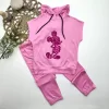 Luz&Pos 3-4-5 Yaş Kapşonlu Payetli Mickey Desenli Kısa Kol 2li Kız Erkek Çocuk Takımı Pembe