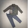 Luz&Pos 3-4-5 Yaş Kravatlı Keten Gömlek Gabardin Pantolon Uzun Kollu 3lü Erkek Çocuk Takımı Füme