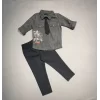 Luz&Pos 3-4-5 Yaş Kravatlı Keten Gömlek Gabardin Pantolon Uzun Kollu 3lü Erkek Çocuk Takımı Siyah