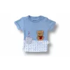 Luz&Pos 3-6 6-9 9-12 12-18 Ay Romantik Ayıcık Nakışlı Bandajlı Kısa Kollu Sweatli 3lü Kız-erkek Bebek Takımı Mavi