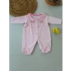 Luz&Pos 3-6 6-9 9-12 Ay Çiçek Nakışlı Kalp Desenli Kadife Kumaş Kız Bebek Tulumu Pembe