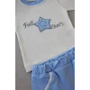 Luz&Pos 3-6 6-9 9-12 Ay Full Star Nakışlı Şapkalı Uzun Kollu Sweat 3lü Erkek Bebek Takımı Mavi