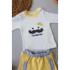 Luz&Pos 3-6 6-9 9-12 Ay Gentleman Erkek Nakışlı Şapkalı Uzun Kollu Sweat 3lü Erkek Bebek Takımı Sarı