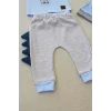 Luz&Pos 3-6 6-9 9-12 Ay Minik Dino Nakışlı Şapkalı Uzun Kollu Sweat 3lü Kız-erkek Bebek Takımı Mavi