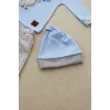 Luz&Pos 3-6 6-9 9-12 Ay Minik Dino Nakışlı Şapkalı Uzun Kollu Sweat 3lü Kız-erkek Bebek Takımı Mavi