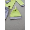 Luz&Pos 3-6 6-9 9-12 Ay Minik Dino Nakışlı Şapkalı Uzun Kollu Sweat 3lü Kız-erkek Bebek Takımı Yeşil