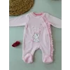 Luz&Pos 3-6 6-9 9-12 Ay Romantik Fil Nakışlı Pembe Süslü Kız Bebek Tulumu Pembe