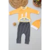 Luz&Pos 3-6 6-9 9-12 Ay Şımarık Tavşan Nakışlı Şapkalı Uzun Kollu Sweat 3lü Kız-erkek Bebek Takımı Turuncu
