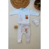Luz&Pos 3-6 9-12 12-18 Ay Romantik Ayıcık Nakışlı Şapkalı Uzun Kollu Sweatli 3lü Kız-erkek Bebek Takımı Mavi