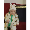 Luz&Pos 3-6-9-12 Ay Kulaklı Şapkalı Havuç Baskılı Boydan Çıtçıtlı Uzun Kollu Kız Erkek Bebek Tulumu Beyaz