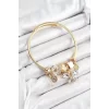 316L Çelik Beyaz Zirkon Taşlı Kelebek Model Gold Renk Charm Bileklik