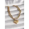 316L Çelik Gold Renk 2Li Zincir Model Kalp Figür Kadın Bileklik