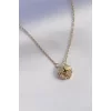 316L Çelik Gold Renk Açılır Yonca Model Zirkon Taşlı Kadın Kolye