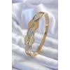 316L Çelik Gold Renk Arpa Model Zirkon Taş Detay Kadın Kelepçe Bileklik