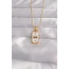 316L Çelik Gold Renk Beyaz Mineli Göz Figür Tarot Kolye