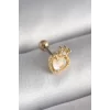 316L Çelik Gold Renk Beyaz Mineli Kalp Zirkon Taş Detaylı Taç Tragus Piercing