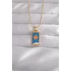 316L Çelik Gold Renk Mavi Mineli Güneş Model Tarot Kolye