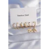 316L Çelik Gold Renk Oval Tasarım Kuş Model Küpe Seti