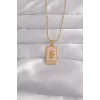 316L Çelik Gold Renk Pembe Mineli El Figür Tarot Kolye