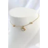 316L Çelik Gold Renk Sallantı Mineli Kalp Figür Topçuk Detay Kadın Halhal