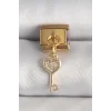 316L Çelik Gold Renk Sallantı Zirkon Taşlı Kalpli Anahtar Model Nomination Charm