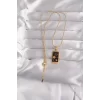 316L Çelik Gold Renk Siyah Mineli Yıldız Figür Tarot Kolye