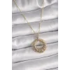 316L Çelik Gold Renk Zincir Gümüş Zirkon Taşlı Daire Model Kadın Kolye