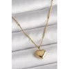 316L Çelik Gold Renk Zincir Love İşlemeli Kalp Figür Kadın Kolye
