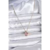 316L Çelik Gold Renk Zincir Pembe Kristal Kalp Model Zirkon Taş Detay Kadın Kolye